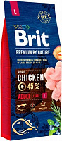 Корм Brit Premium Едалт L для взрослых собак крупных пород, с курицей, 15 кг,