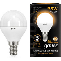 Лампа светодиодная Gauss Black 9.5 Вт G45 матовая E14 220 В 3000 К 