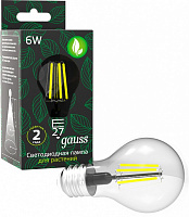 Лампа светодиодная для растений Gauss Fito Filament 102802906 6 Вт A60 прозрачная E27 220 В 1000 К 