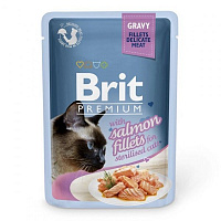 Корм Brit Premium для стерилизованных кошек филе лосося в соусе, пауч, 85 г