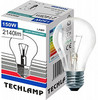 Лампа накаливания Techlamp A60 150 Вт E27 230 В прозрачная 