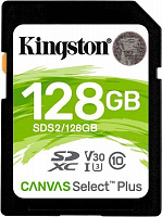 Карта памяти Kingston SDXC 128 ГБ Class 10UHS-I Class 3 (U3) (SDS2/128GB) Canvas Select Plus V30 