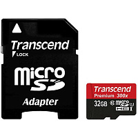 Карта памяти Transcend microSDHC Premium x300 32 GB Class 10 + SD adapter