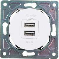 Механизм розетки USB оконечная двойная HausMark Bela без шторок без крышки белый SNG-SCP.RD20MG2U-WH