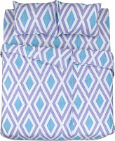 Комплект постельного белья Ромбы семейный голубо-бело-фиолетовый UP! (Underprice) 