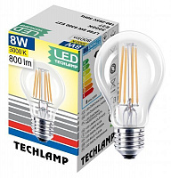 Лампа светодиодная Techlamp Classic A60 8 Вт E27 3000 К 220 В прозрачная 