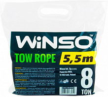 Трос буксирувальний WINSO 5 м 8 т з металевими гачками поліетиленова сумка (10 шт/уп) 138050 зелений