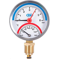 Термоманометр Gross вертикальный 1/4" с клапаном 1/2" (120°C) 6.0 Bar